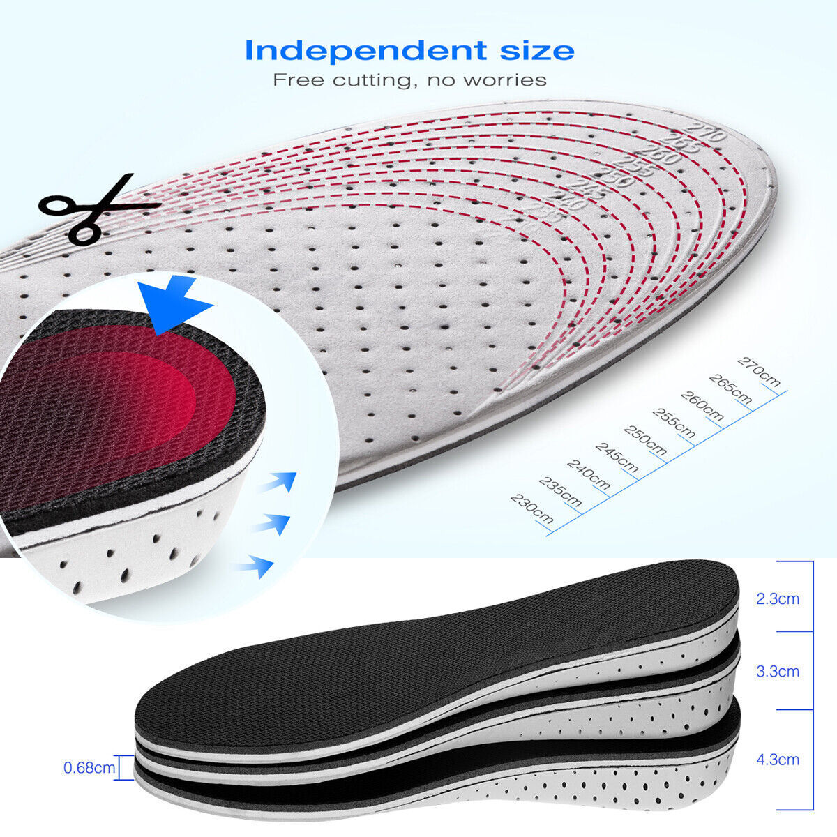 Men Women Invisible Height Increase Insoles Heel Lift Taller Shoe